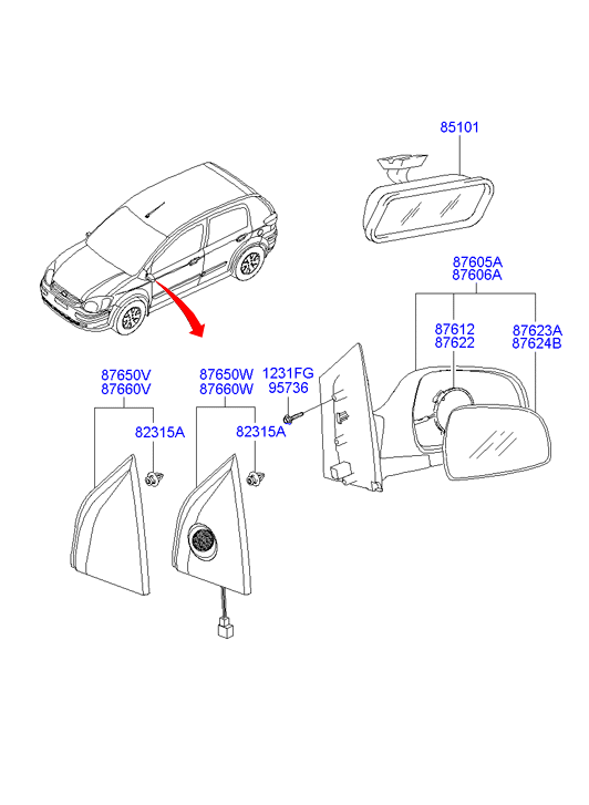 Зеркало левое механическое Hyundai Getz (2002-2011)