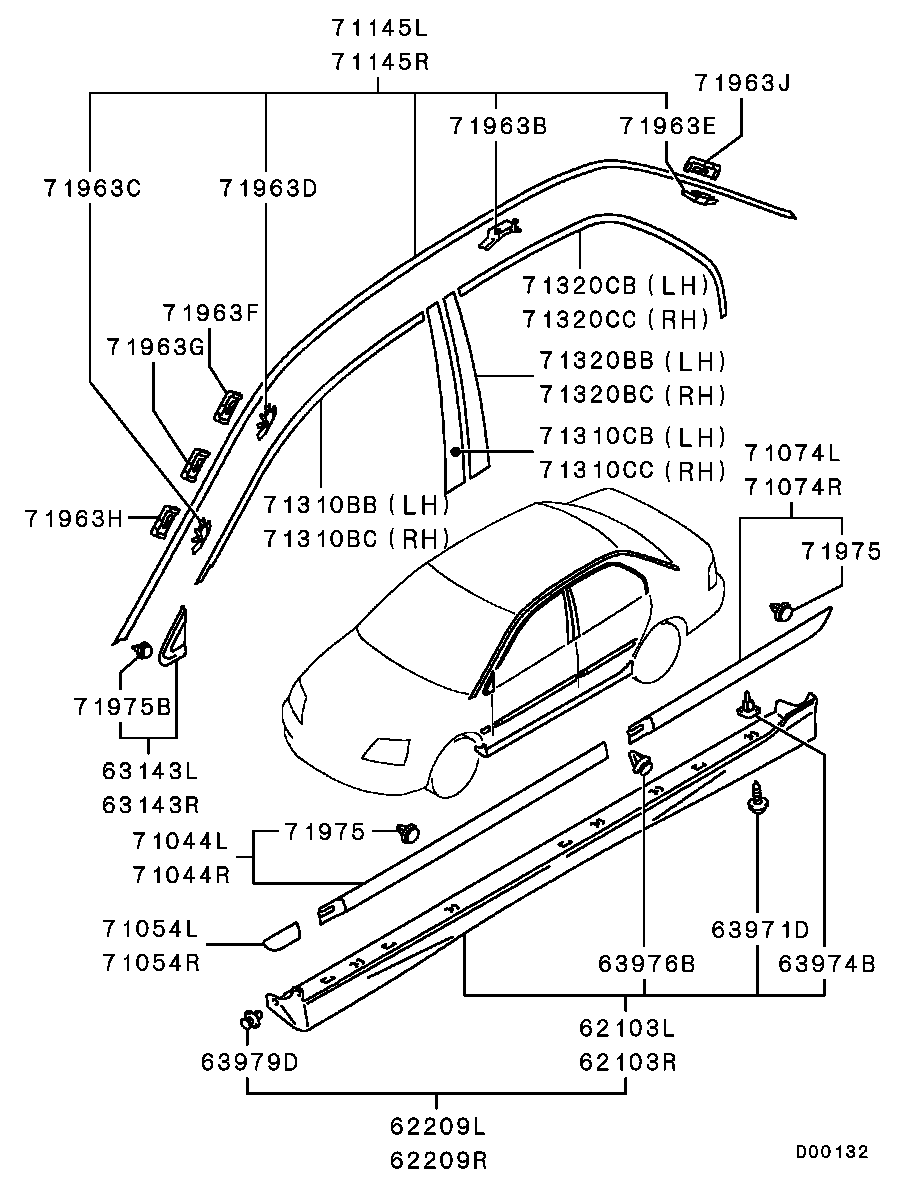 Молдинг крыши левый Mitsubishi Lancer 9 (2000-2011)