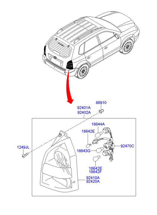 Фонарь правый Hyundai Tucson 1 (2004-2010)