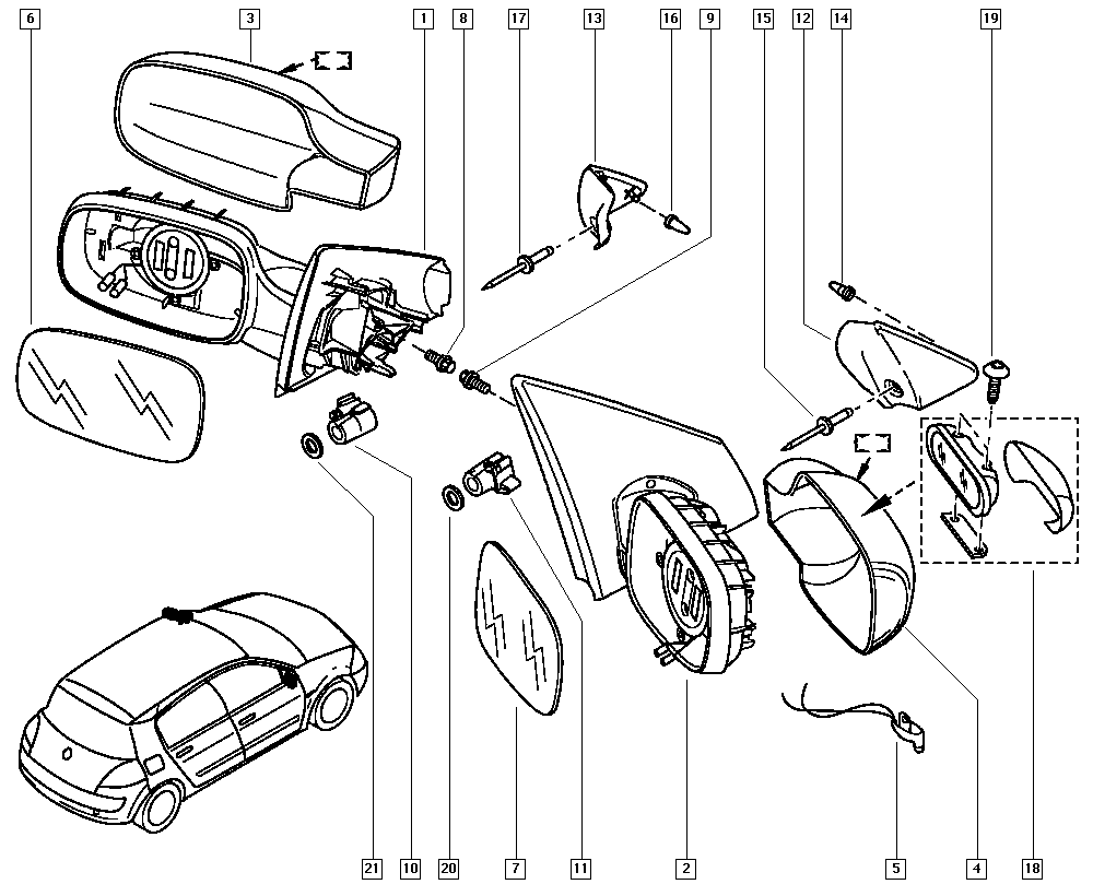 Зеркало правое корпус Renault Megane 2 (2003-2009)