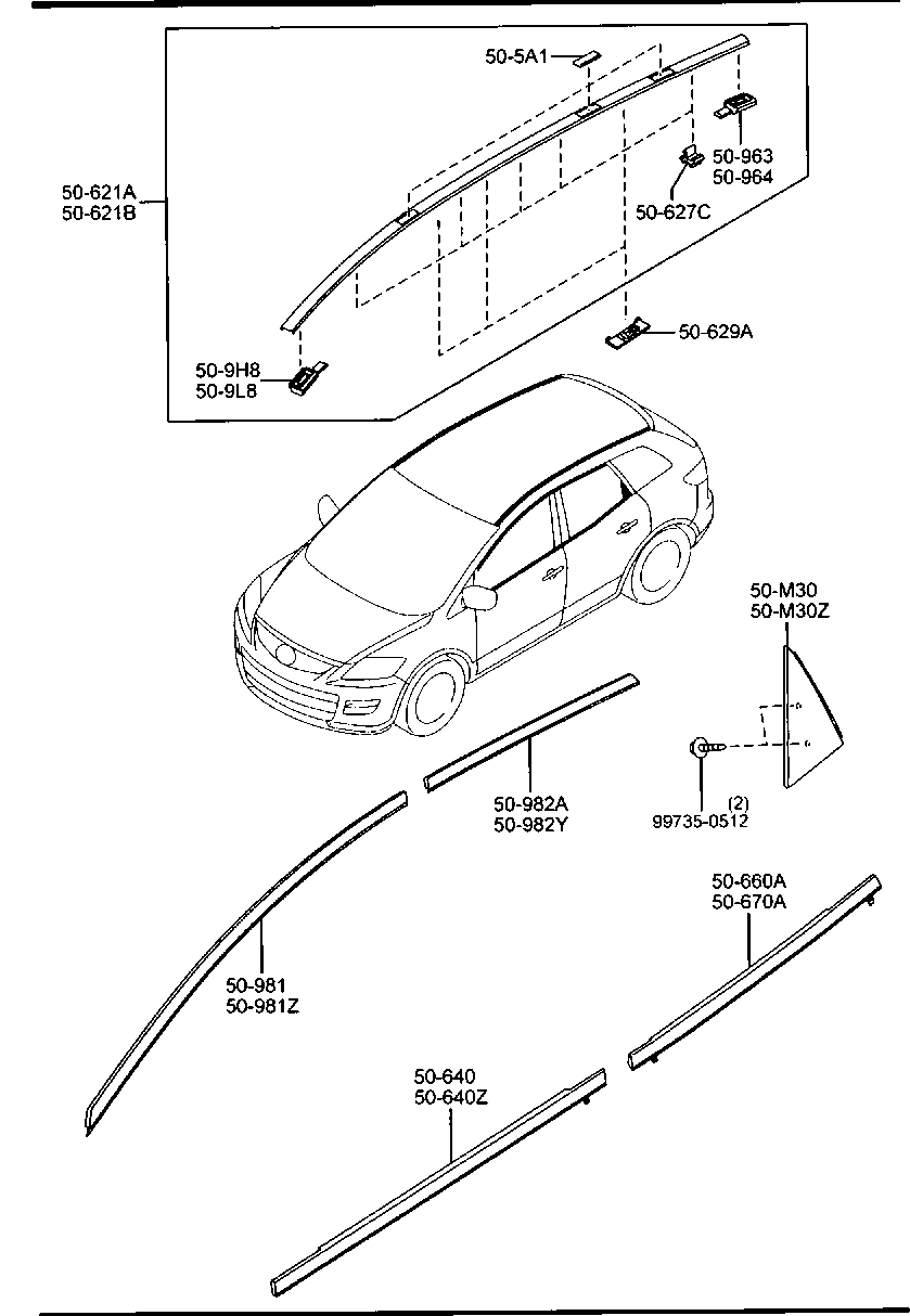 Молдинг крыши правый Mazda CX-9 (2007-2012)